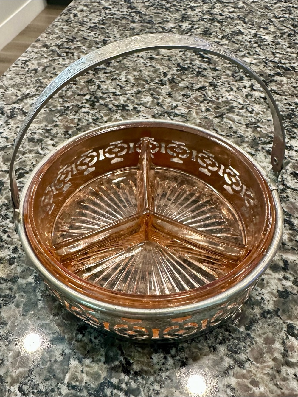 Vintage 1930s Pink Depression Glass 3-Divided Relish Dish